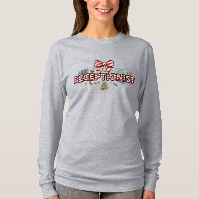 Candy Cane Font for Receptionists, Festive Office  T-Shirt (Front)