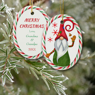 Candy Cane Frame Funny Gnome Ceramic Tree Decoration