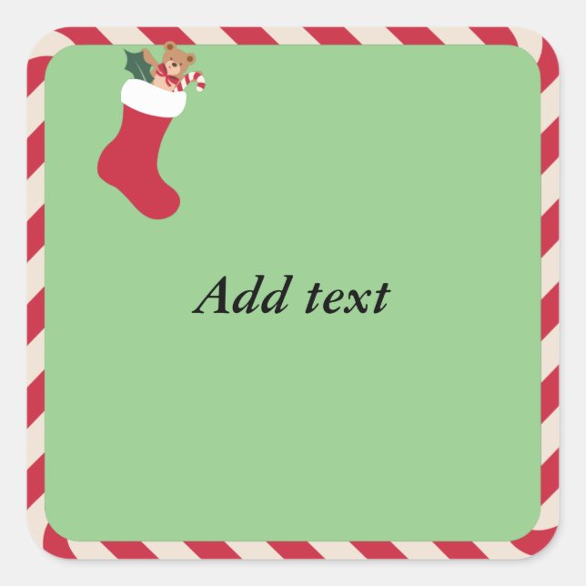 Candy Cane Frame with Christmas Stocking template Square Sticker (Front)