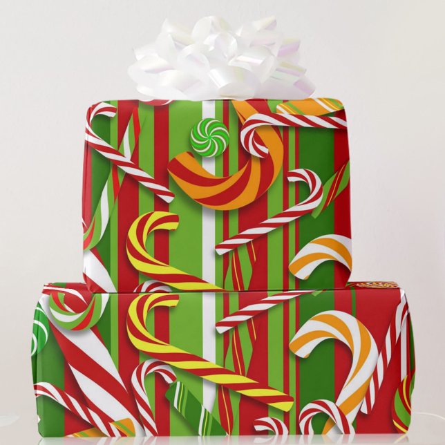 Candy Cane Fruit Flavours Christmas Gift  Wrapping Paper (Creator Uploaded)