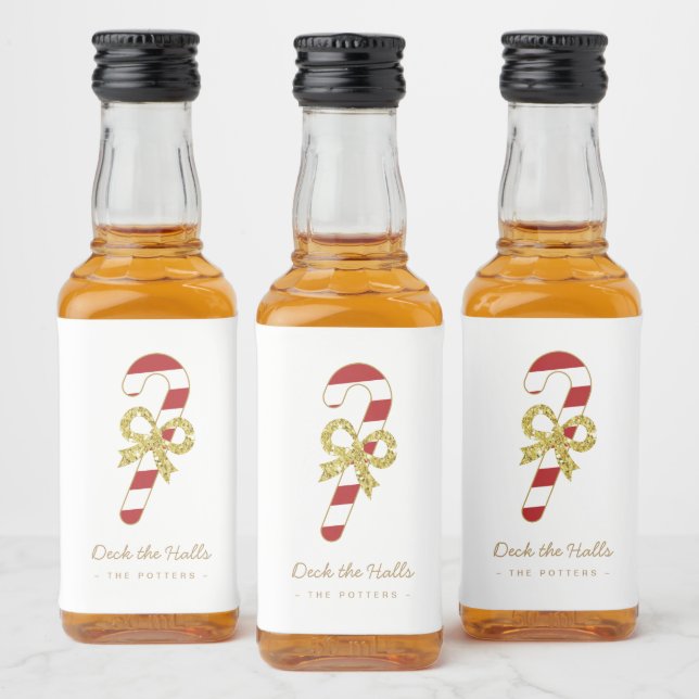 Candy Cane | Fun Christmas White & Gold Liquor Bottle Label (Bottles)