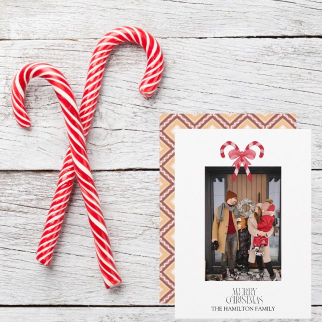 Candy Cane Geometric Pattern Christmas Photo  Holiday Card (Creator Uploaded)