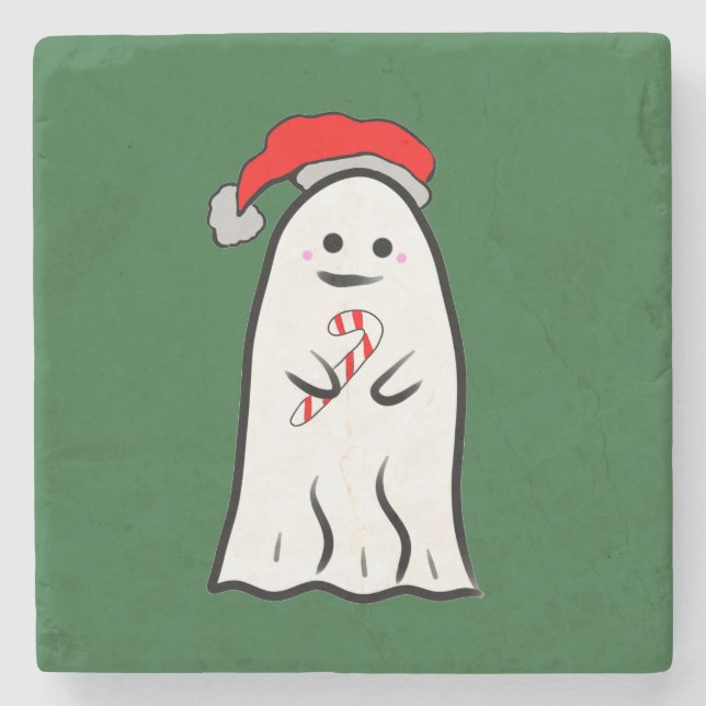 Candy Cane Ghost Stone Coaster (Front)