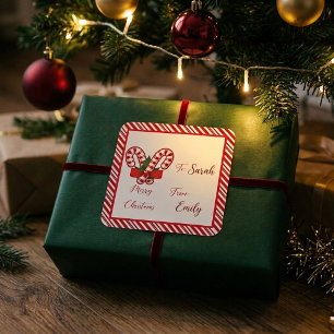 Candy cane gift tag stickers