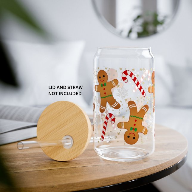 Candy Cane Gingerbread Man Snowy Christmas  Can Glass (Creator Uploaded)
