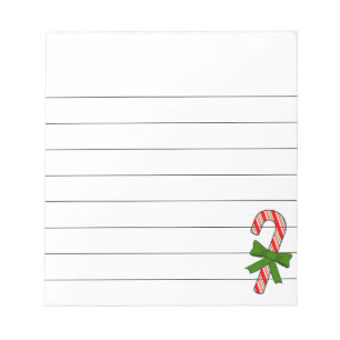 Candy Cane Green Ribbon Christmas Drawing Lined Notepad