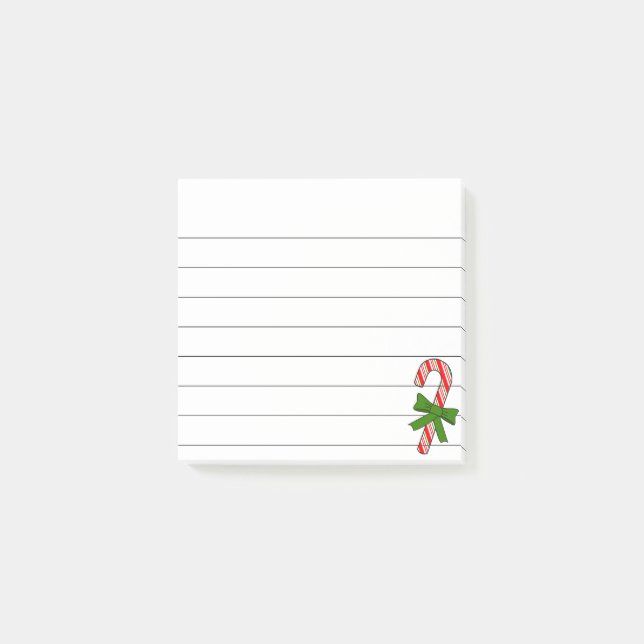 Candy Cane Green Ribbon Christmas Drawing Lined  Post-it Notes (Front)