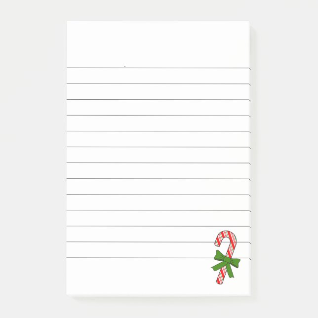 Candy Cane Green Ribbon Christmas Lined Post-it Notes (Front)