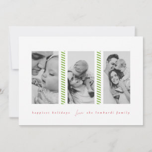 Candy Cane Green Three Photo Holiday Card