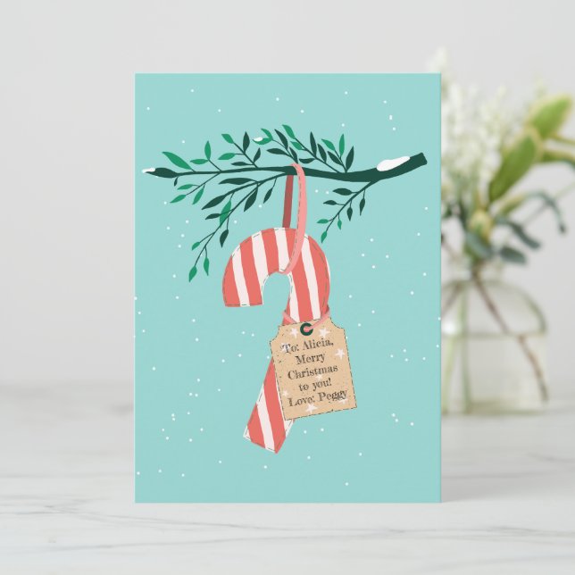 Candy Cane Greetings Holiday Card (Standing Front)