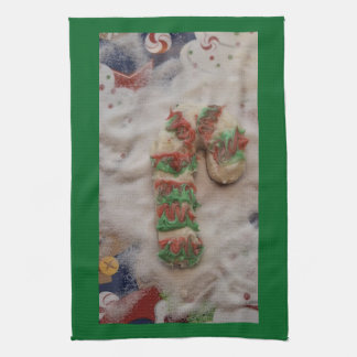 Candy Cane Hand Towel on Green