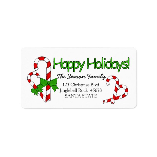 Candy Cane Happy Holidays address label (Front)