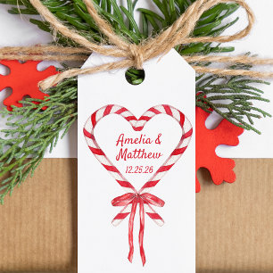 Candy Cane Heart & Bow   Custom Christmas Wedding Gift Tags