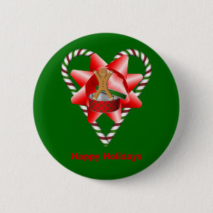 Candy Cane Heart Christmas Holiday Button Pin