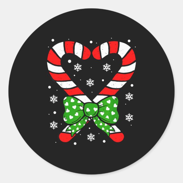 Candy Cane Heart Coquette Bow Christmas Toddler Ki Classic Round Sticker (Front)