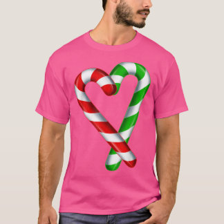 Candy Cane Heart Merry and Bright Red Green Candy T-Shirt