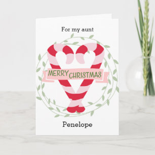 Candy Cane Heart Merry Christmas Aunt Holiday Card