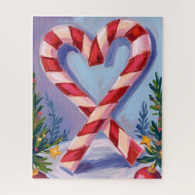 Candy Cane Heart Merry Christmas Jigsaw Puzzle (Vertical)