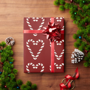 Candy Cane Heart Shape Merry Christmas Wrapping Paper