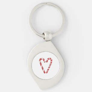 Candy Cane Heart Sweet Christmas Holiday Key Ring