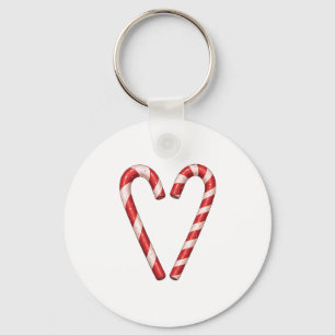 Candy Cane Heart Sweet Christmas Holiday Key Ring