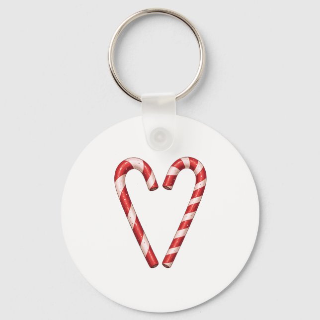 Candy Cane Heart Sweet Christmas Holiday Key Ring (Front)