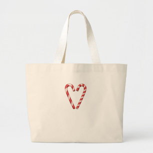 Candy Cane Heart Sweet Christmas Holiday Large Tote Bag