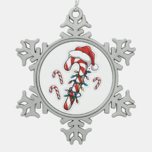 Candy Cane Heart Sweet Holiday Romance Snowflake Pewter Christmas Ornament