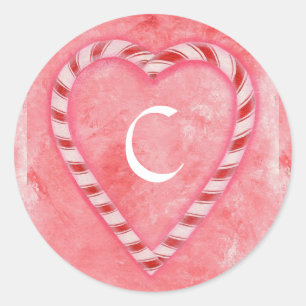 Candy Cane Heart Wedding Seals, Monogram Stickers