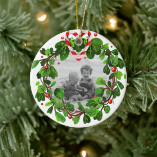 Candy Cane Heart Wreath Photo Merry Christmas Year Ceramic Tree Decoration