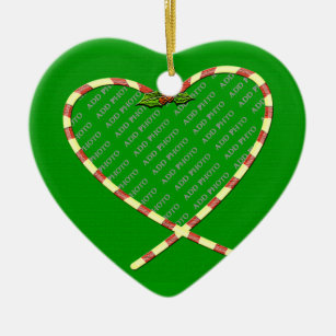 Candy Cane Heart Your Photo Ceramic Tree Decoration