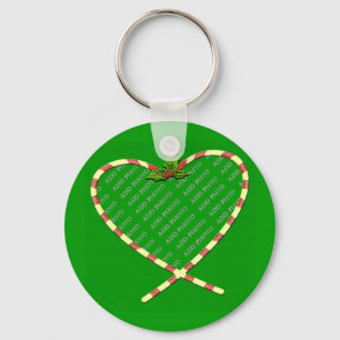 Candy Cane Heart Your Photo Key Ring