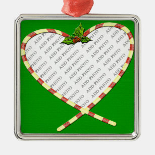 Candy Cane Heart Your Photo Metal Tree Decoration