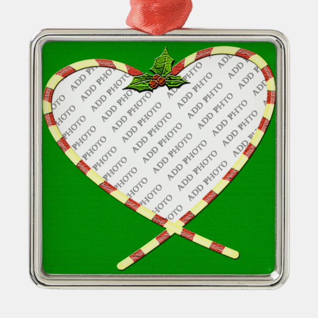 Candy Cane Heart Your Photo Metal Tree Decoration (Front)