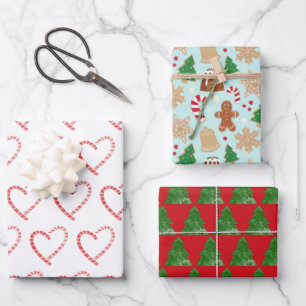 Candy Cane Hearts Christmas Cookies Christmas Tree Wrapping Paper Sheet