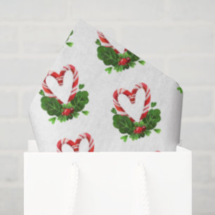 Candy Cane Hearts Happy Holidays Merry Christmas Tissue Paper