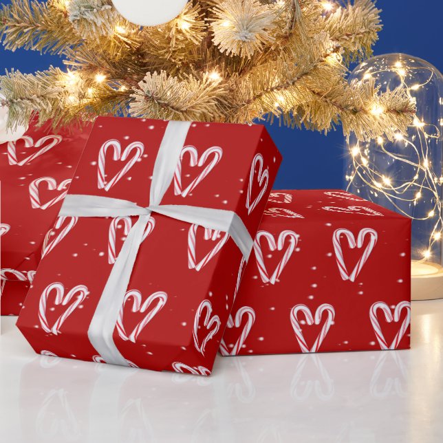 Candy Cane Hearts in Snowflakes Wrapping Paper (Holidays)
