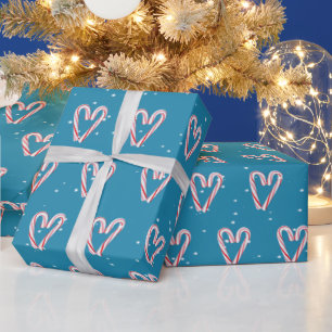 Candy Cane Hearts in Snowflakes Wrapping Paper