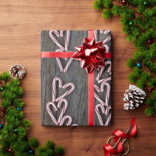 Candy Cane Hearts On Barn Wood Wrapping Paper