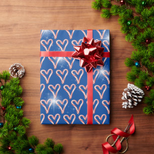 Candy Cane Hearts with Stars Wrapping Paper
