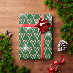 Candy Cane Hearts with Stars   Wrapping Paper
