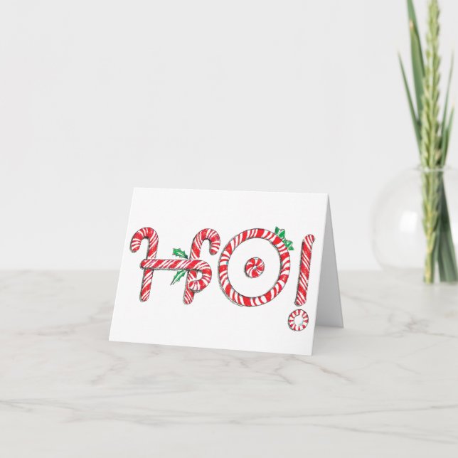 Candy Cane Ho! Ho! Ho! Cute Christmas Holiday Card (Front)
