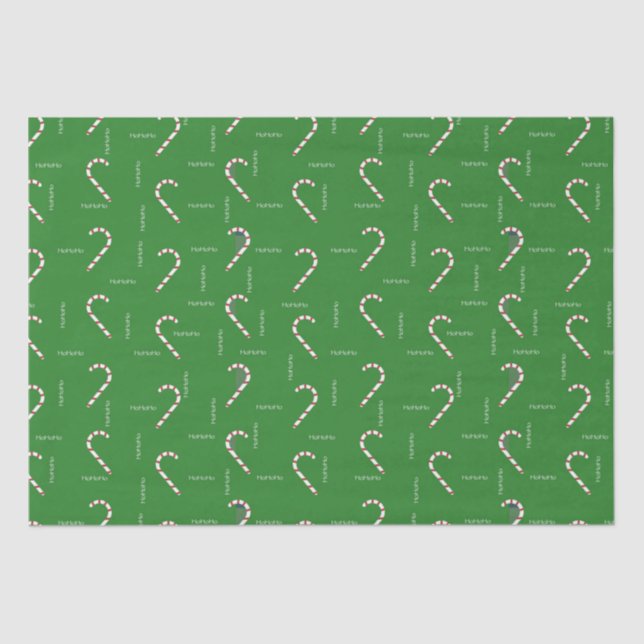 Candy Cane HoHoHo Green Red Christmas Holiday Tissue Paper (Front)