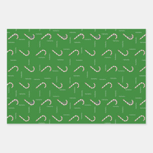 Candy Cane HoHoHo Green Red Christmas Holiday  Wrapping Paper Sheet