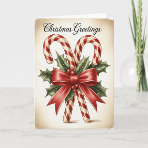 Candy Cane & Holly Bow Christmas Card