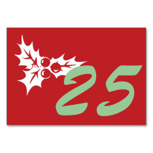 Candy Cane Holly   Custom Table Number Card 3 x 5
