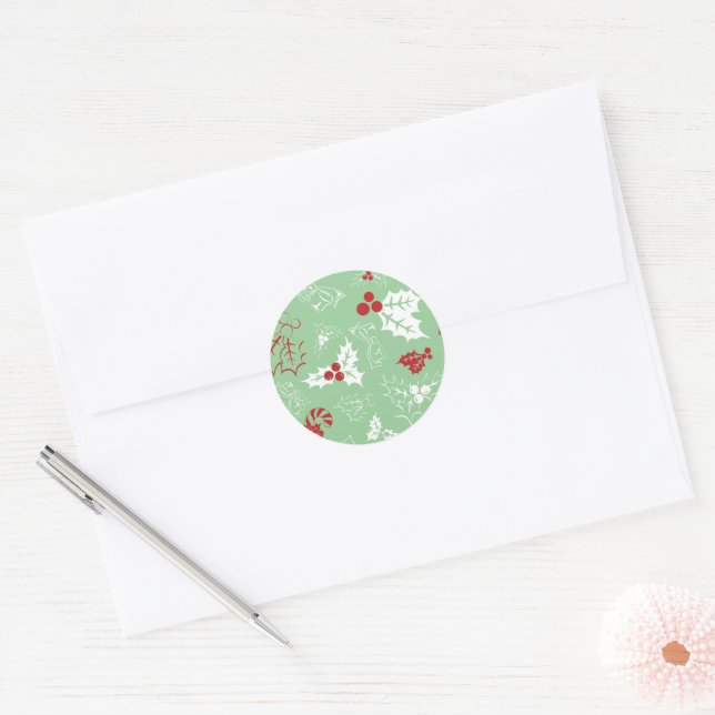 Candy Cane Holly | Green and Red Christmas Sticker (Envelope)