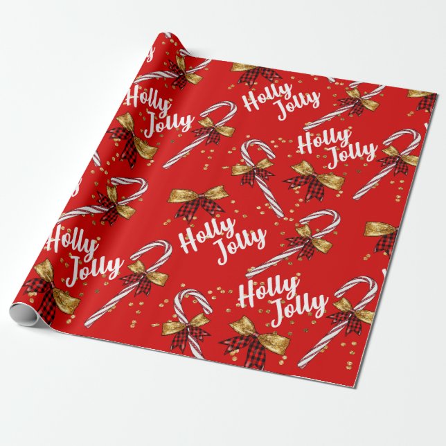 Candy Cane Holly Jolly Christmas Gift Wrap (Unrolled)
