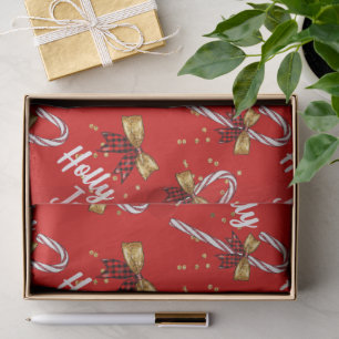 Candy Cane Holly Jolly Modern Festive Christmas Tissue Paper