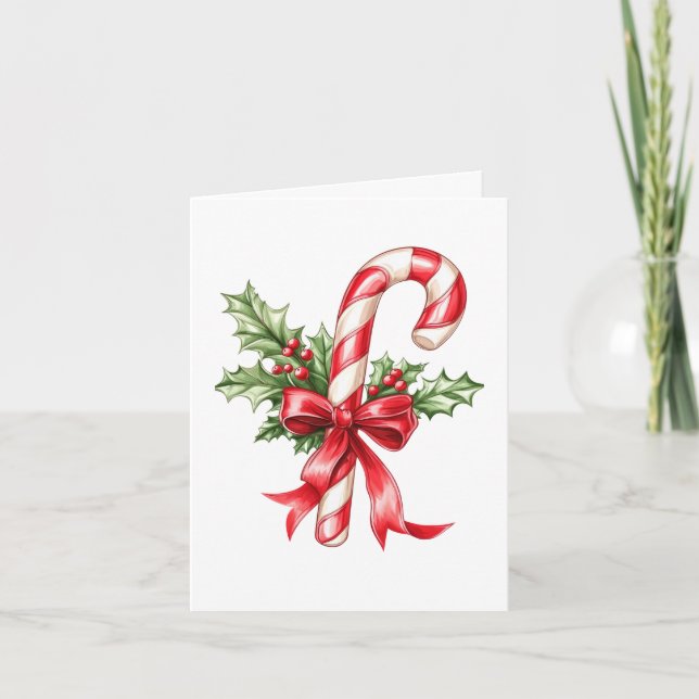 Candy Cane & Holly  Note Card (Front)